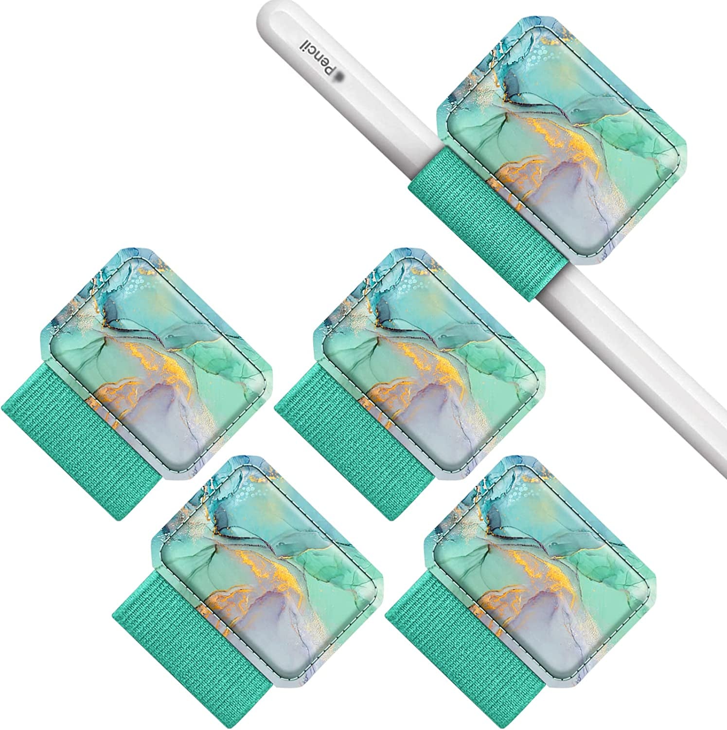 Fintie 4 Pack Pen Loop Holder Compatible with Apple Pencil 1St & 2Nd Generation and Stylus Pens, Elastic Adhesive Leather Pen Sleeve Attached to Cases, Notebooks Journals Calendars, Black  FINTIE Z-Emerald Marble  