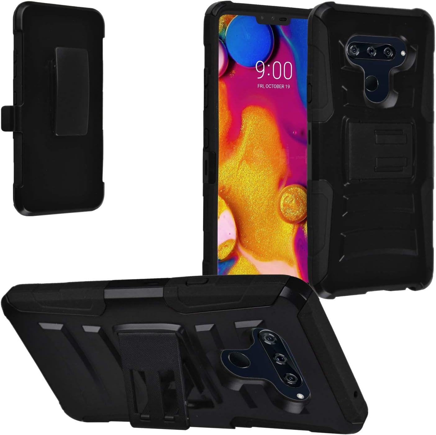 Eaglecell - Compatible with LG V40 Thinq - Hybrid Armor Case W/Stand/Belt Clip Holster - CV1 Black  Eaglecell   