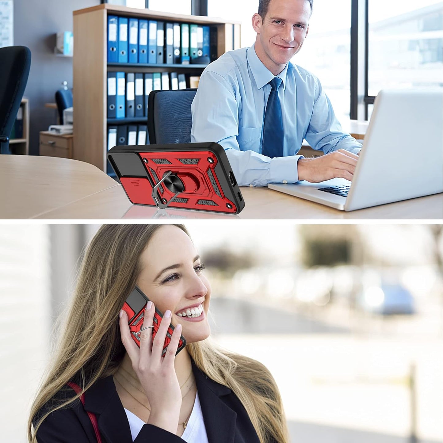 ATUMP Samsung Galaxy S21 Case,Compatible with Samsung Galaxy S21 Case with HD Screen Protector with Slide Camera Cover, 360° Rotation Ring Kickstand [Military Grade] Case for Samsung S21,Red  Atump   