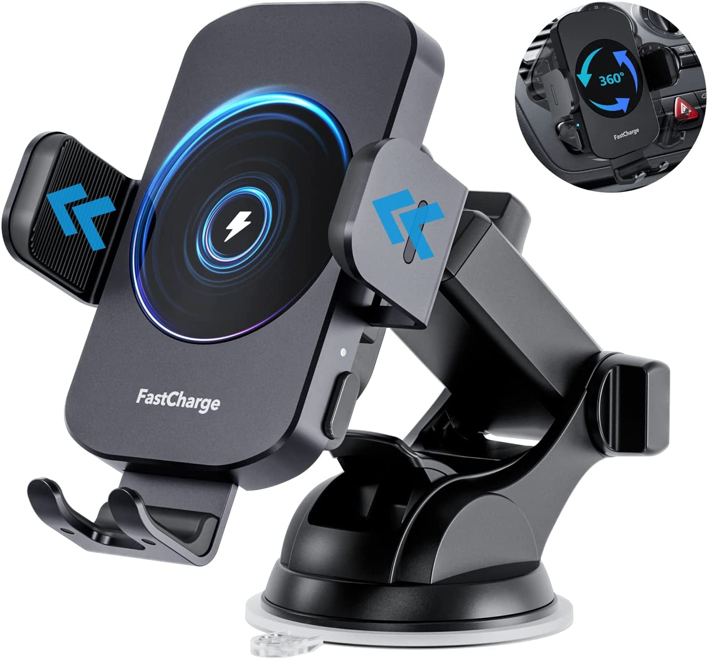 Wireless Car Charger, 15W Fast Charging Auto Clamping Car Charger Car Phone Holder Mount [Suction & Stable Hook] for Car Windshield Air Vent Universal Fit for Iphone Samsung Smartphones, Etc  Caymuller   