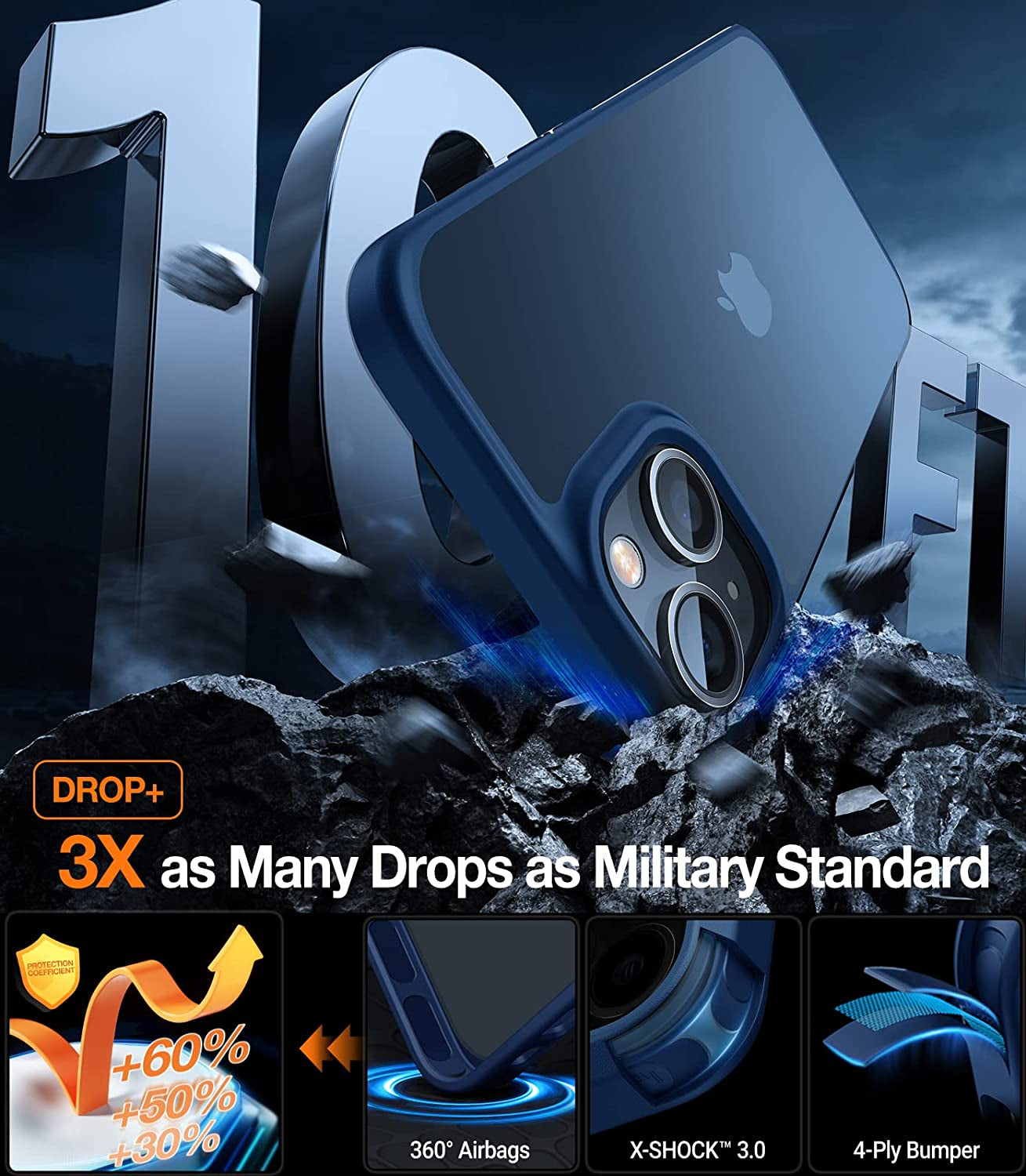 TORRAS Shockproof Designed for Iphone 14 plus Case [Military Grade Drop Tested] Shockproof Protective Black Hard Back Slim Translucent Case for Iphone 14 plus 6.7 Inch, Ocean Blue-Guardian Series  TORRAS   