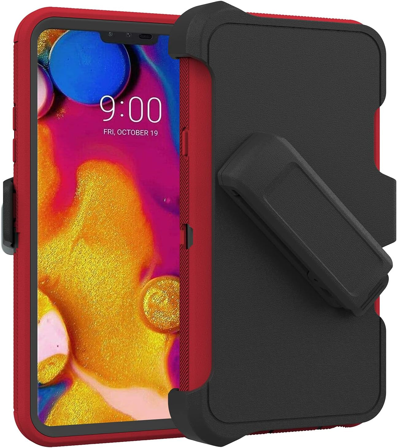 Stroson Compatible with LG V40 Thinq Case, LG V40 Case, with Screen Protector Kickstand Holder Shockproof Protective Phone Case Hard Shell Full Body Defender Cover for LG V40 Thinq (Red/Black)  Stroson   