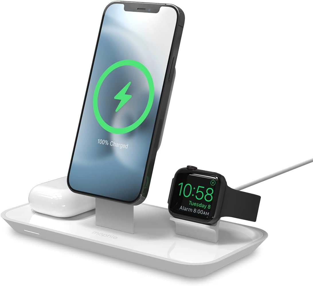 Mophie 3-In-1 Magsafe Wireless Charging Stand for Apple Iphone, Airpods/Airpods Pro & Watch, 15W Super-Fast Charging, Stylish Gloss Finish - White (Magsafe Charger Not Included)  mophie   