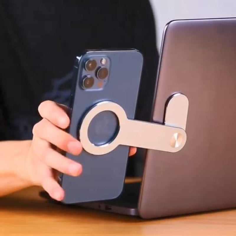 Strong Grip Laptop Phone Holder, Slim Laptop Phone Mount, Portable Phone Mount for Laptop, Computer Monitor Expansion Bracket, Strong Magnetic Phone Mount for All Phones, Silver  PAARA   
