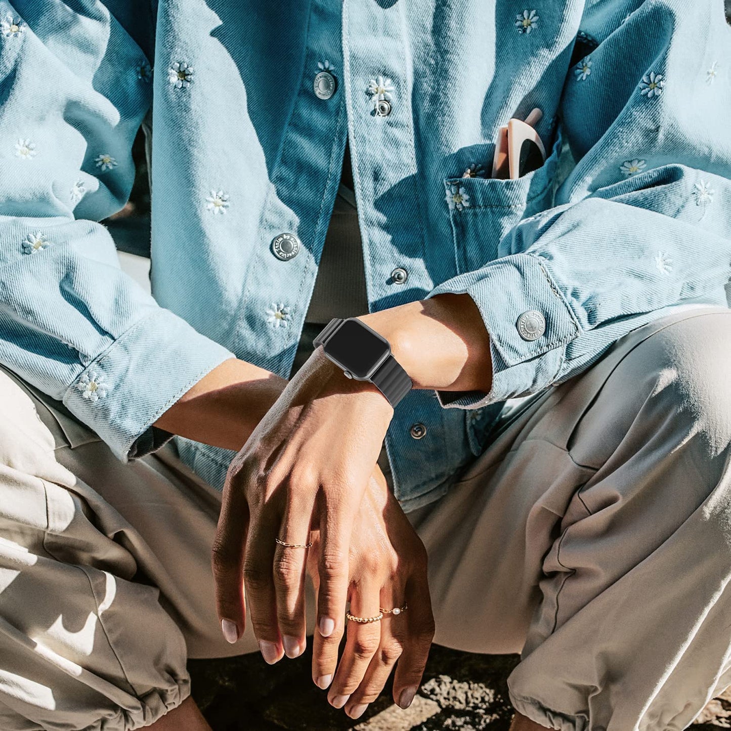 ALTOUMAN Compatible with Apple Watch Band 38Mm 40Mm 41Mm 42Mm 44Mm 45Mm, Compatible for Iwatch Series 7/6/5/4/3/2/1/SE, Magnetic Bands Compatible for Apple Watch Bands for Women Men, Black  ALTOUMAN   