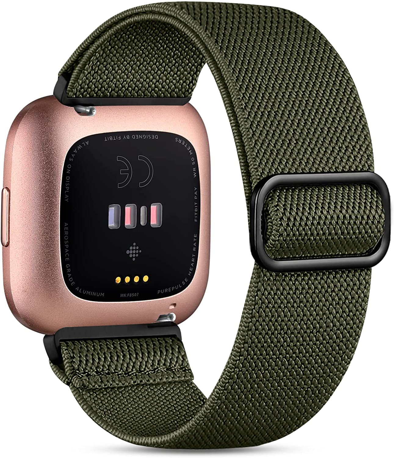 Witzon Compatible with Fitbit Versa 2 Bands for Women Men, Soft Breathable Versa 2 Solo Loop Sport Strap, Versa Lite Versa SE Replacement Accessories Adjustable Braided Nylon Versa 2 Band, Deep Pink  Witzon Army Green  