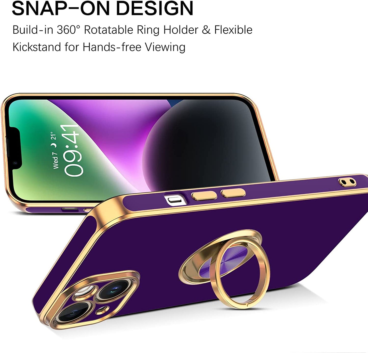 VENINGO Iphone 14 Case,Phone Cases for Iphone 14,Slim Fit Soft 360° Ring Holder Kickstand Magnetic Car Mount Supported Easy Clean Shockproof Protective Cover for Apple Iphone 14 6.1" 2022, Deep Purple  VENINGO   