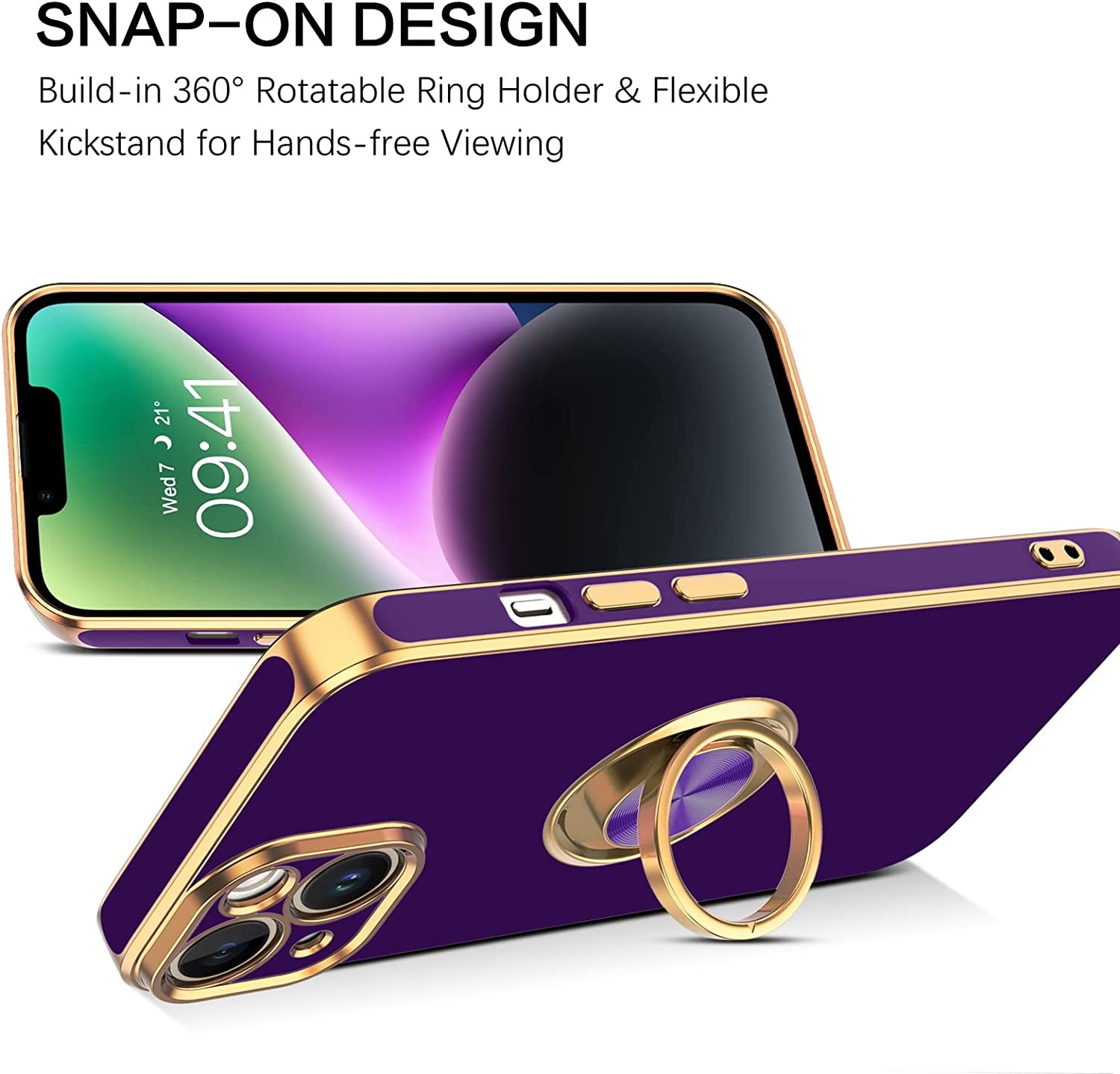 VENINGO Iphone 14 Case,Phone Cases for Iphone 14,Slim Fit Soft 360° Ring Holder Kickstand Magnetic Car Mount Supported Easy Clean Shockproof Protective Cover for Apple Iphone 14 6.1" 2022, Deep Purple  VENINGO   