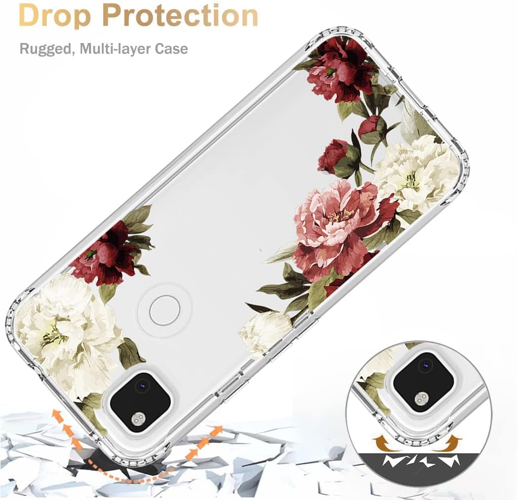 Yodueiv for Google Pixel 4A (Not Fit Pixel 4A 5G) G025J, GA02099 Case with Tempered Glass Screen Protector, Full-Body Cute Clear Floral Pattern Protective Phone Cover Case for Google Pixel 4A (Flower)  Yodueiv   