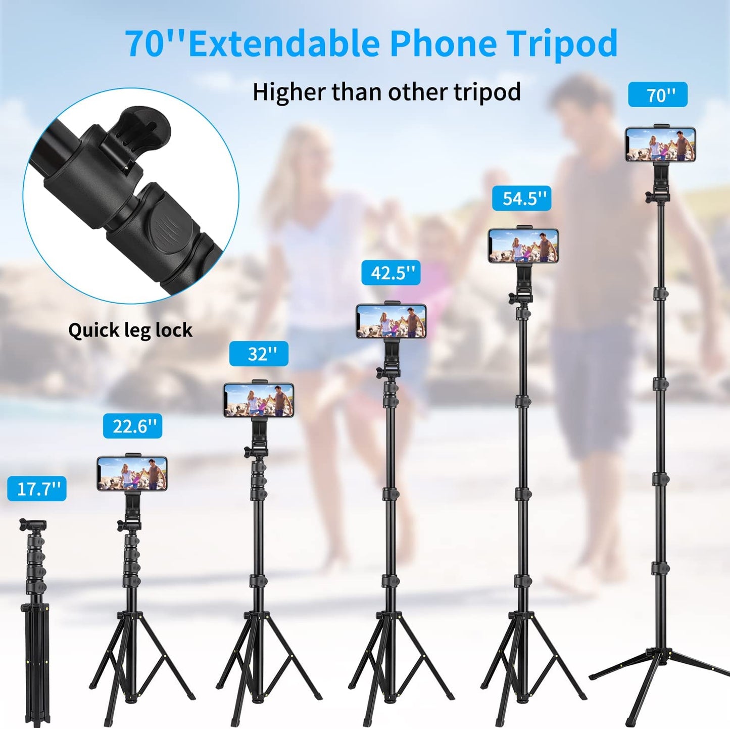 70 Inch Phone Tripod, Extendable Selfie Stick Tripod with Remote, Portable Cell Phone Tripod Stand, Compatible with Iphone 14 13 12 11 Pro Max/Samsung/Android/Camera  Victiv   