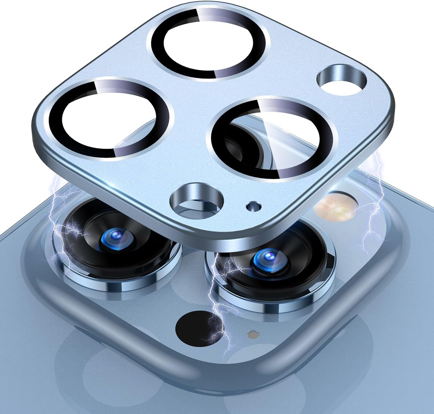 Uyiton for Iphone 13 Pro/Iphone 13 Pro Max Camera Lens Protector, [Strong Adsorption] [Drop Protection] Metal Ring Tempered Glass Rear Camera Screen Cover - Graphite  Uyiton Blue Iphone 13 Pro/ 13 Pro Max 