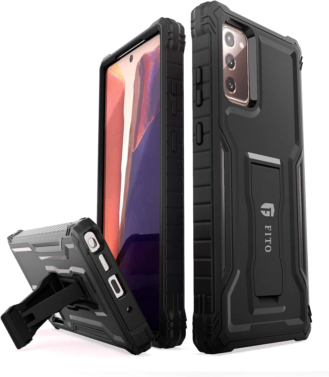 FITO Samsung Galaxy Note 20 Case, Dual Layer Shockproof Heavy Duty Case for Samsung Note 20 5G Phone without Screen Protector, Built-In Kickstand (Black, 6.7 Inch)  FITO   