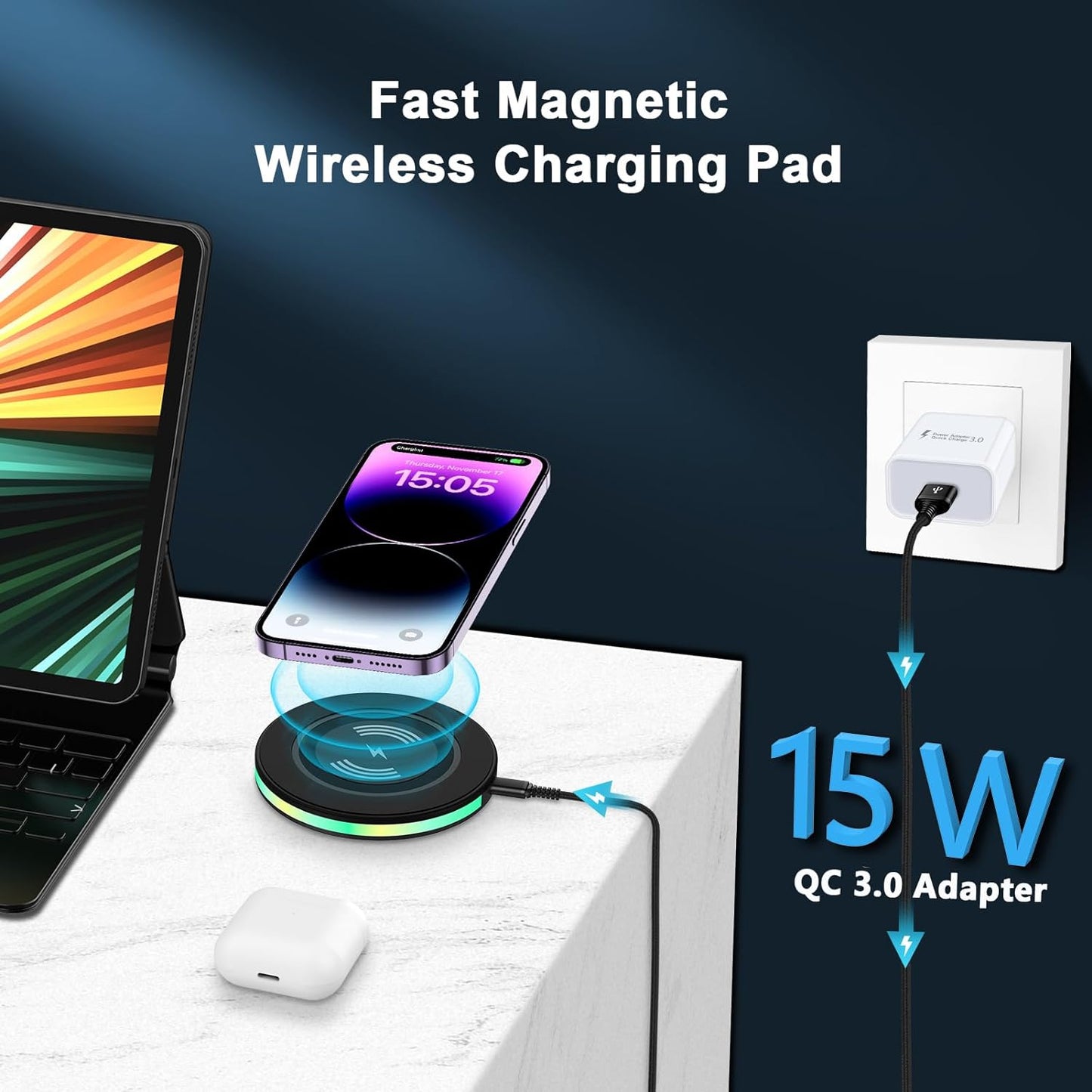 15W Samsung Wireless Charger Fast Charging Pad for Samsung Galaxy S23/S23 Ultra/S23 Plus/S22/S21 FE/S20/Z Fold 5 4 3/Z Flip 5 4 3/S10/S9/S8/S7/Note 20 10 9 8,Iphone 14 13 12 11 Pro Max,Pixel 7 6 5 4 3  Shenzhen Chuang Wei Da Technology Co., LTD   
