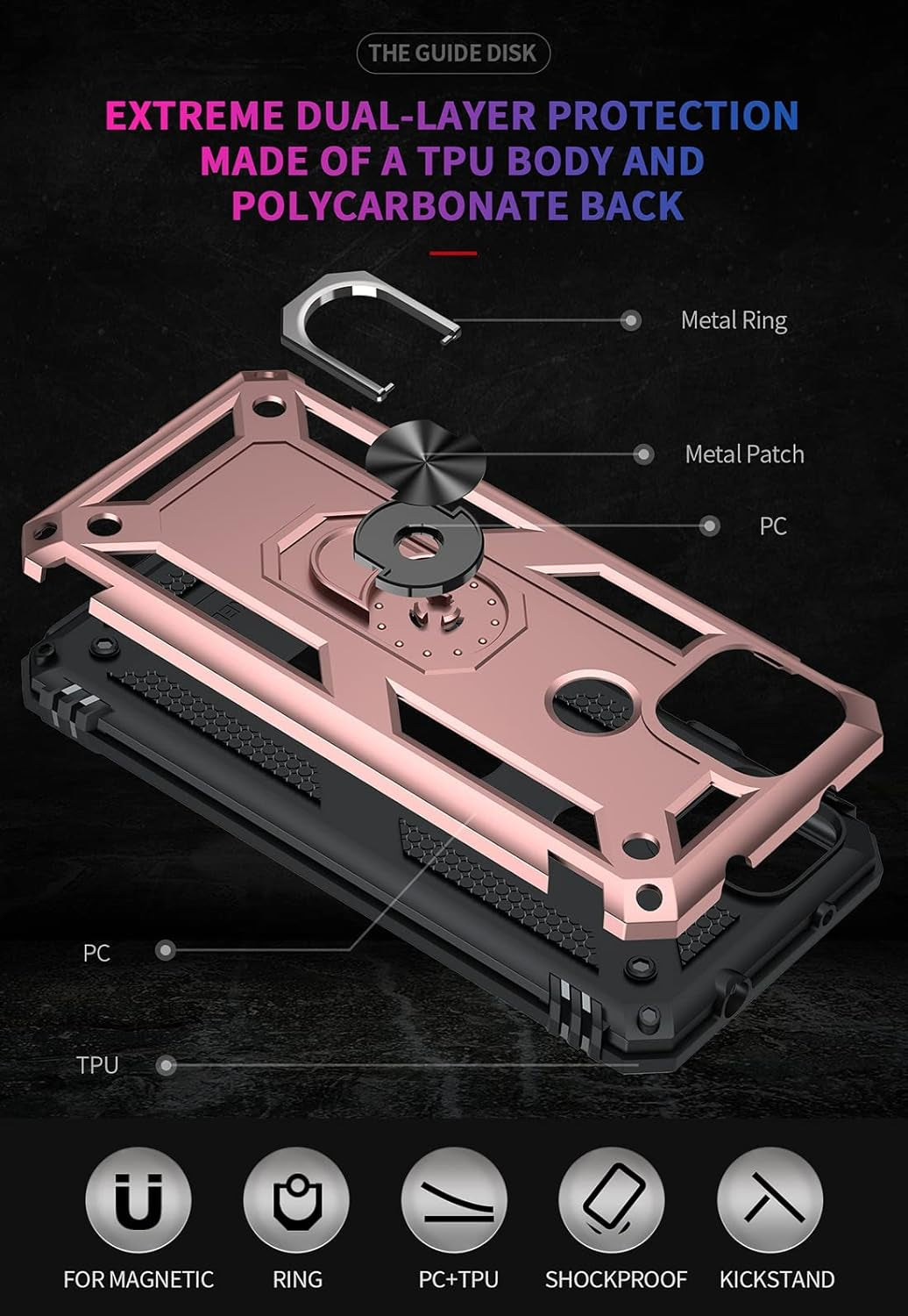 Zoeirc for Pixel 4A 5G Case, Pixel 5XL G025I Case with Tempered Glass Screen Protector, [Military Grade] Magnetic Car Ring Holder Mount Protective Phone Cover Case for Google Pixel 4A 5G (Rose Gold)  Zoeirc   