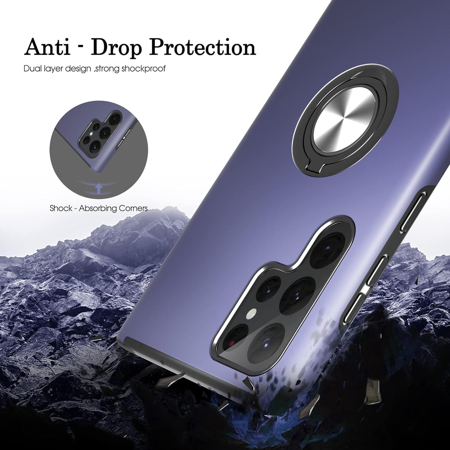 Gritup Samsung Galaxy S22 Ultra Case, Galaxy S22 Ultra Case with HD Screen Protector, [Military Grade] Shockproof Protection Case with 360° Magnetic Ring Holder Kickstand for Samsung S22 Ultra, Blue  Gritup   