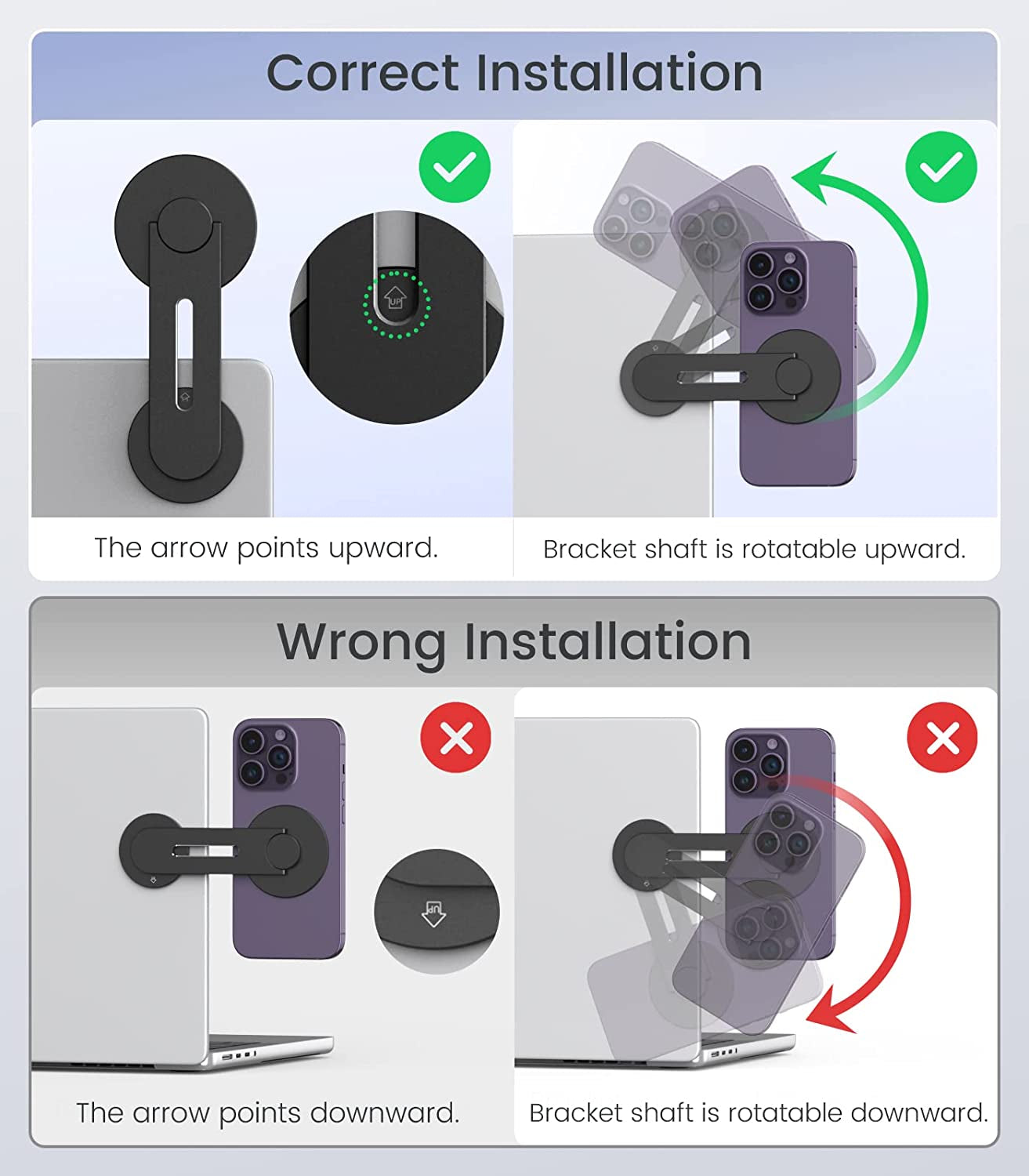 Moko Magnetic Laptop Phone Holder, 180° Adjustable Continuity Camera Mount for Ios 16/Macos 13 Ventura, Fits Iphone 14/13/12 Series, Slim Computer Expansion Bracket Stand for Smartphone, Black  MoKo   