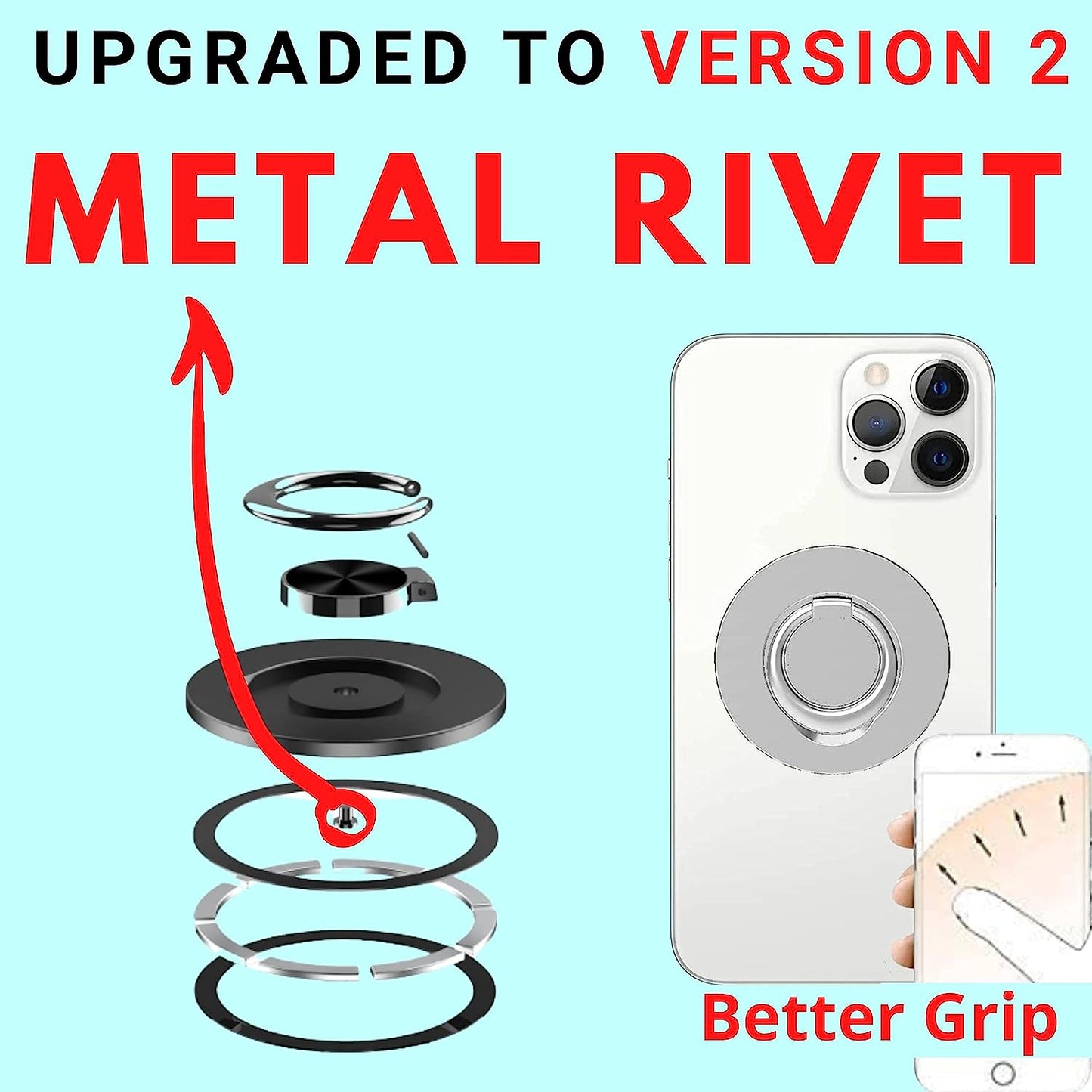 Aporia - Compatible for Magsafe Phone Ring Holder for Iphone 14 13 12 Mini Pro Max plus Finger Ring Grip Stand | Removable Detachable Metal Gripper (Black)  Aporia International   