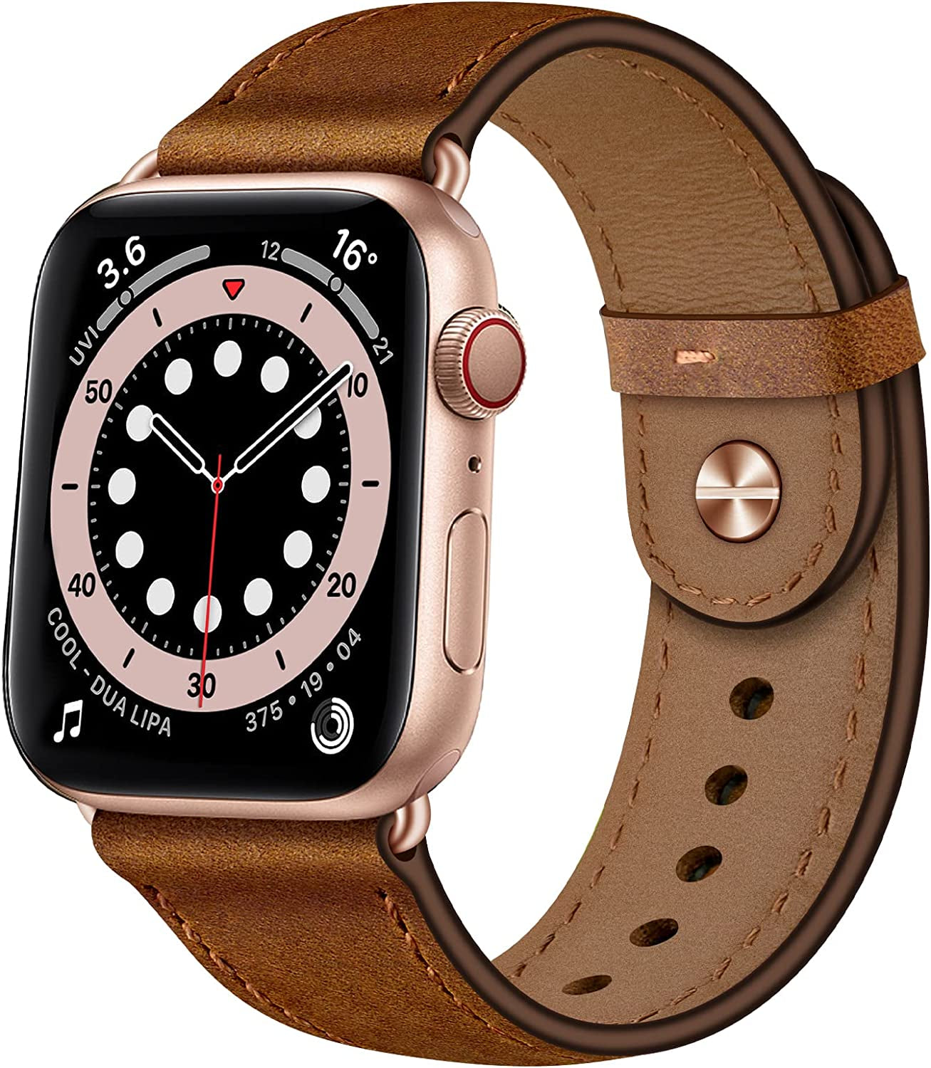 OUHENG Compatible with Apple Watch Band 49Mm 45Mm 44Mm 42Mm 41Mm 40Mm 38Mm, Genuine Leather Bands Strap for Iwatch Ultra SE2 SE Series 8 7 6 5 4 3 2 1 (Retro Brown/Black)  OUHENG Retro Brown/Rose Gold 49mm/45mm/44mm/42mm 