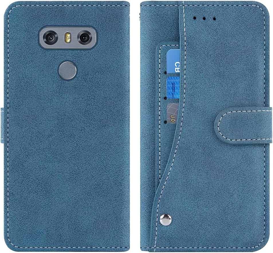 Asuwish Compatible with LG G6 Wallet Case and Tempered Glass Screen Protector Flip Credit Card Slot Holder Stand Shockproof Cell Phone Cover for LGG6 Thinq LG6 Thin Q G 6 plus G6+ 6G VS988 H872 Blue  NSS   