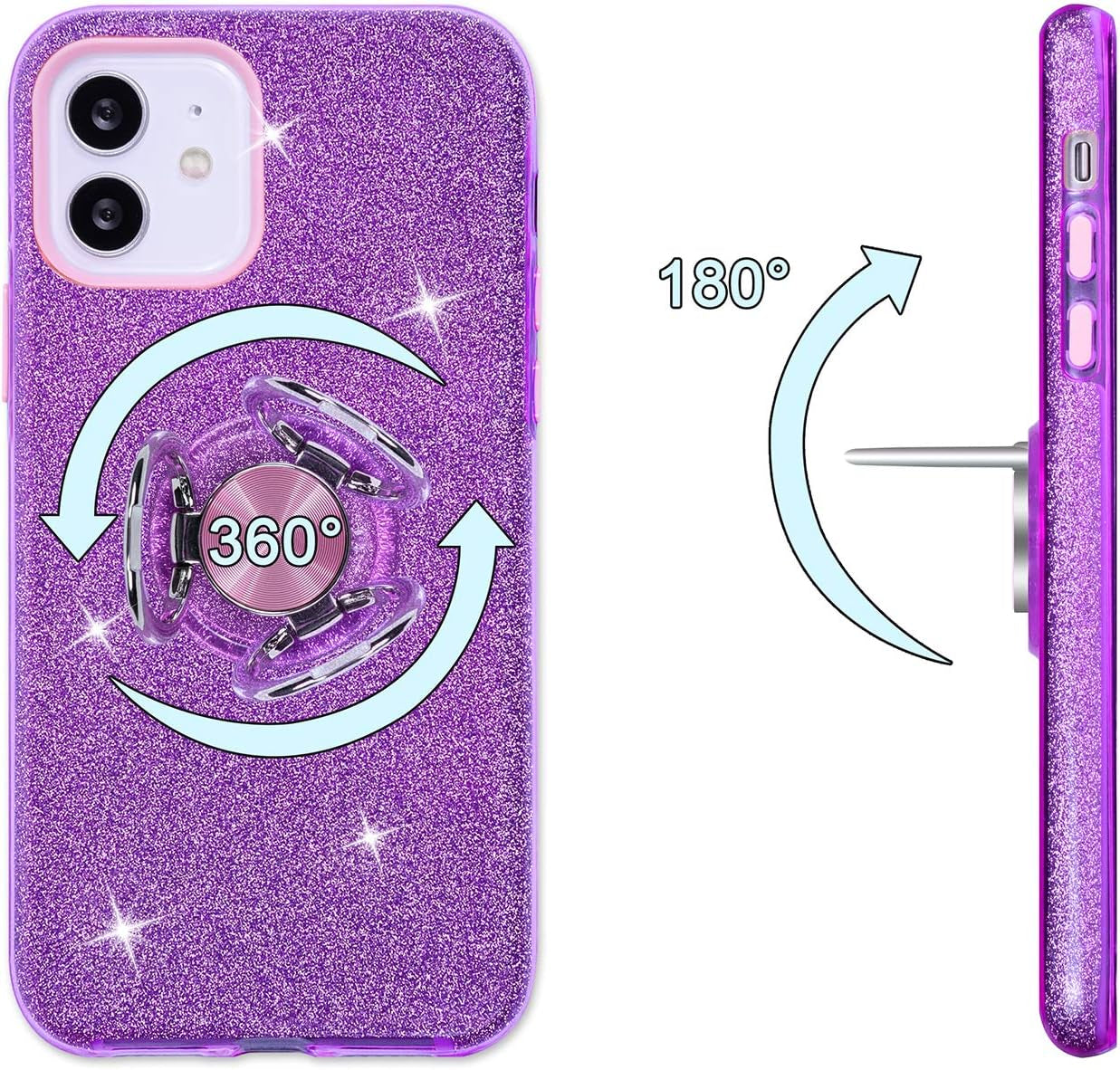 Wisdompro Iphone 12 Mini Case, Cute Glitter Bling Sparkle Protective Case with Ring Kickstand, Women Girls Phone Case for 5.4 Inch Apple Iphone 12 Mini - Purple  Wisdompro   