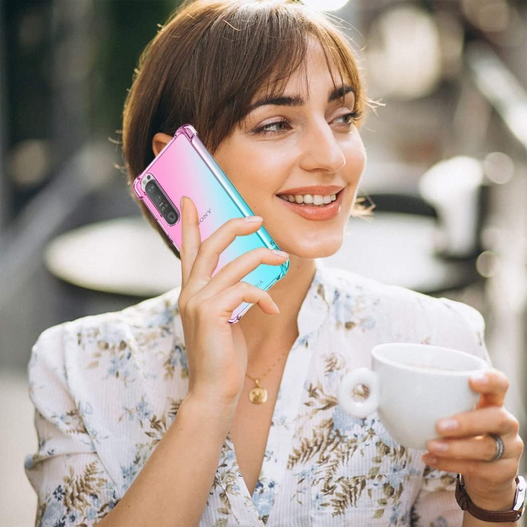 Ueokeird for Xperia 1 IV 5G Case, XQ-CT72 Case, Clear Cute Gradient Phone Case Slim anti Scratch Flexible TPU Cover Shockproof Protective Case for Sony Xperia 1 IV (Pink/Green)  Ueokeird   