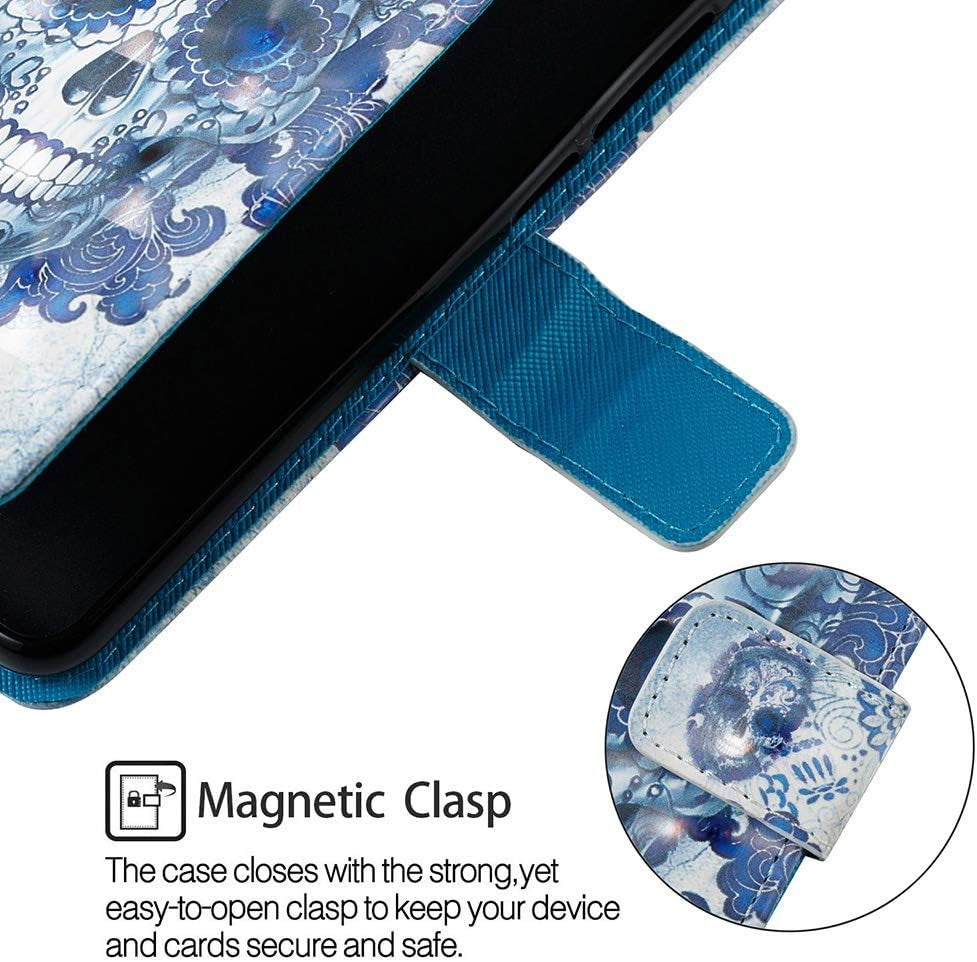 ISADENSER LG V40 Case LG V40 Thinq Phone Case Stylish for Girly Women [Wallet Stand] Kickstand Credit Cards Slot Cash Pockets PU Leather Flip Wallet Case for LG V40 Thinq 3D Blue Skull YB  ISADENSERR   