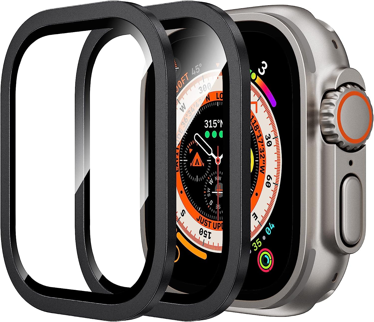 WSKEN for Apple Watch Ultra Screen Protector 49Mm,9H Tempered Glass + Titanium Alloy Frame, [Keep Original] [Touch Sensitive] Lightweight Protective Glass Film for Iwatch Ultra 2 Pack,Original  WSKEN Black apple watch ultra 49mm 