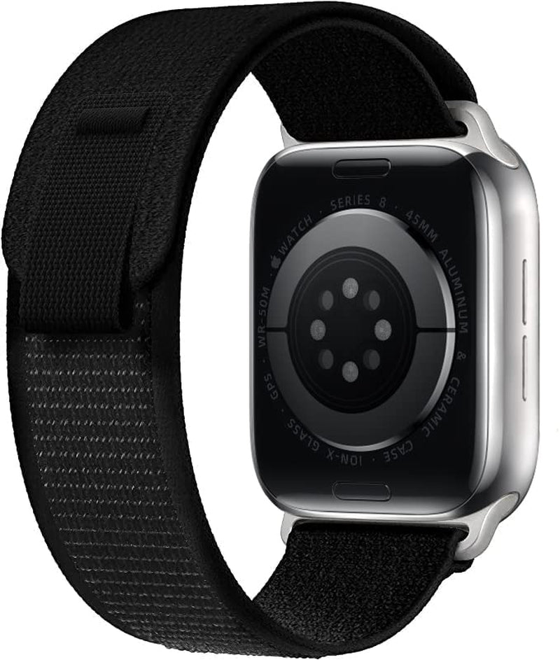 LEUNGLIK Trail Loop Compatible with Apple Watch Ultra 49Mm, Iwatch Series 8/7/6/SE/5/4 [45/44Mm], Series 3 [42Mm], Nylon Stretchy Braided Strap for Men Women - Metal Connectors  LEUNGLIK Black with Glossy Finish Connectors 42mm/44mm/45mm 