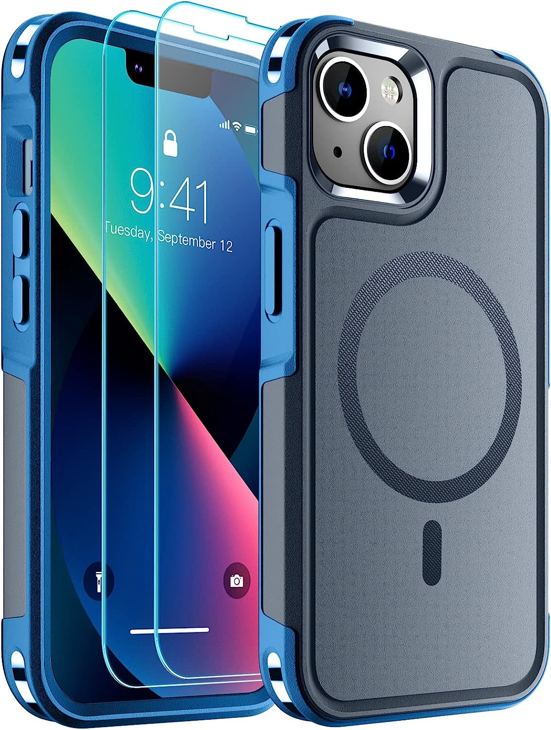 SUPFINE Magnetic for Iphone 13 Case Clear [Compatible with Magsafe][Never Yellow][2+Tempered Glass Screen Protector] Non-Slip Shockproof Phone Case,Flexible Bumper Designed for Thin Cover,Clear  SUPFINE Magnetic Deep Blue Iphone 13 