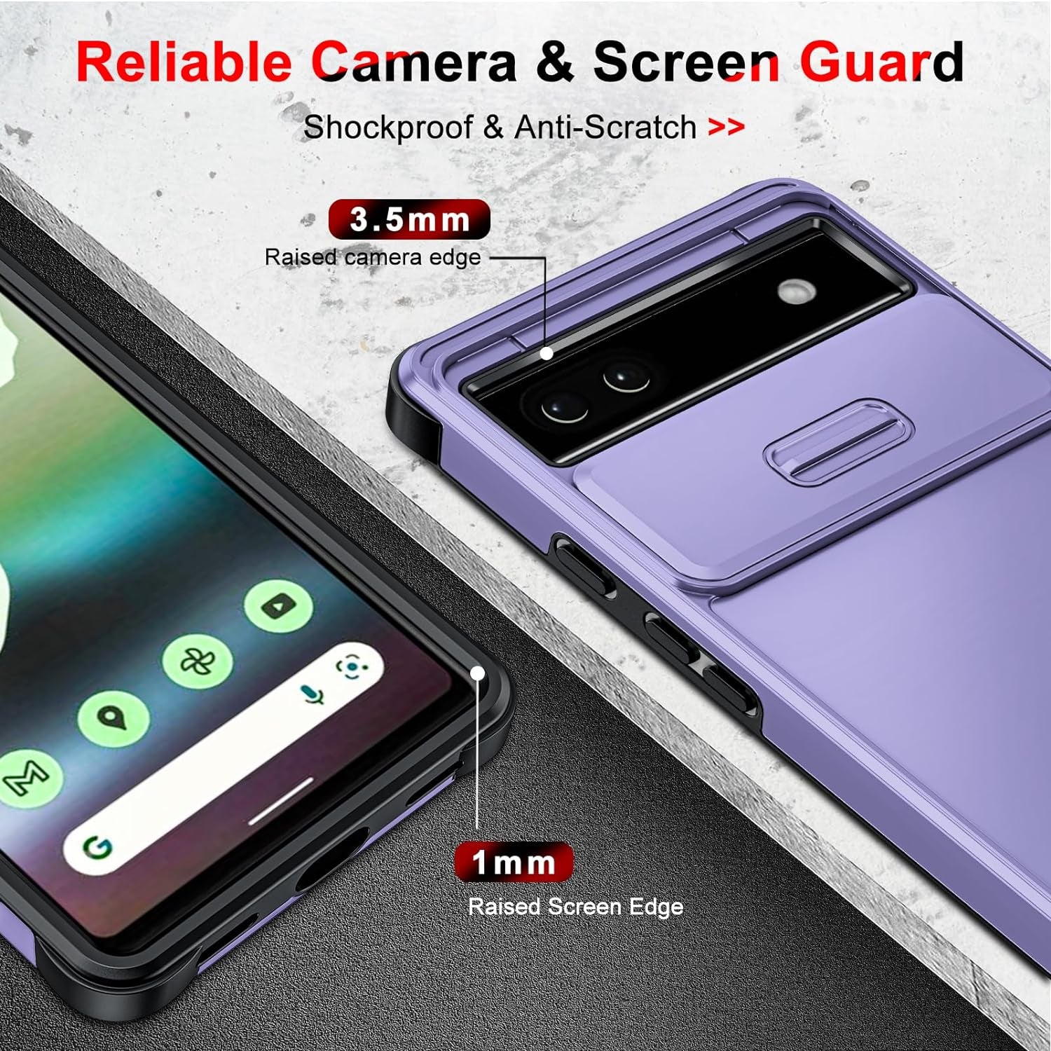 Leyi for Pixel 6A Phone Case (2022): Google Pixel 6A Case with Slide Camera Cover and 2 Pack Tempered Glass Screen Protector, Dual Layer Heavy Duty Military Grade Protective Case for Pixel 6A, Purple  LeYi   