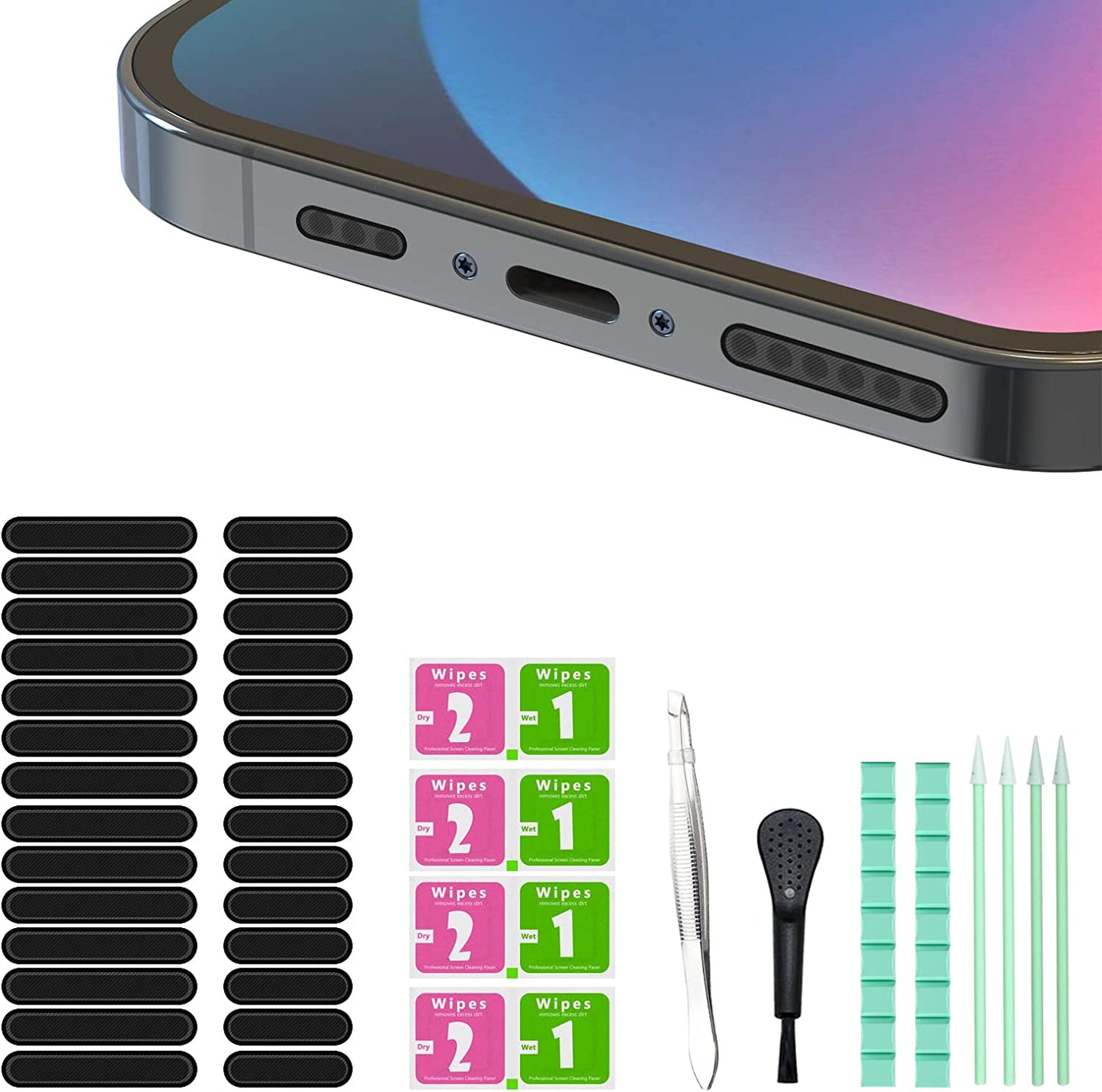 For Type C USB Dust Plug, Phone Speaker Cover,With Phone Cleaning Kit Tool Cleaning Putty/Tweezers/Brushes/Wet and Dry Cleaning Wipe/Storage Box/Foam Swabs  Pohgelan phone  