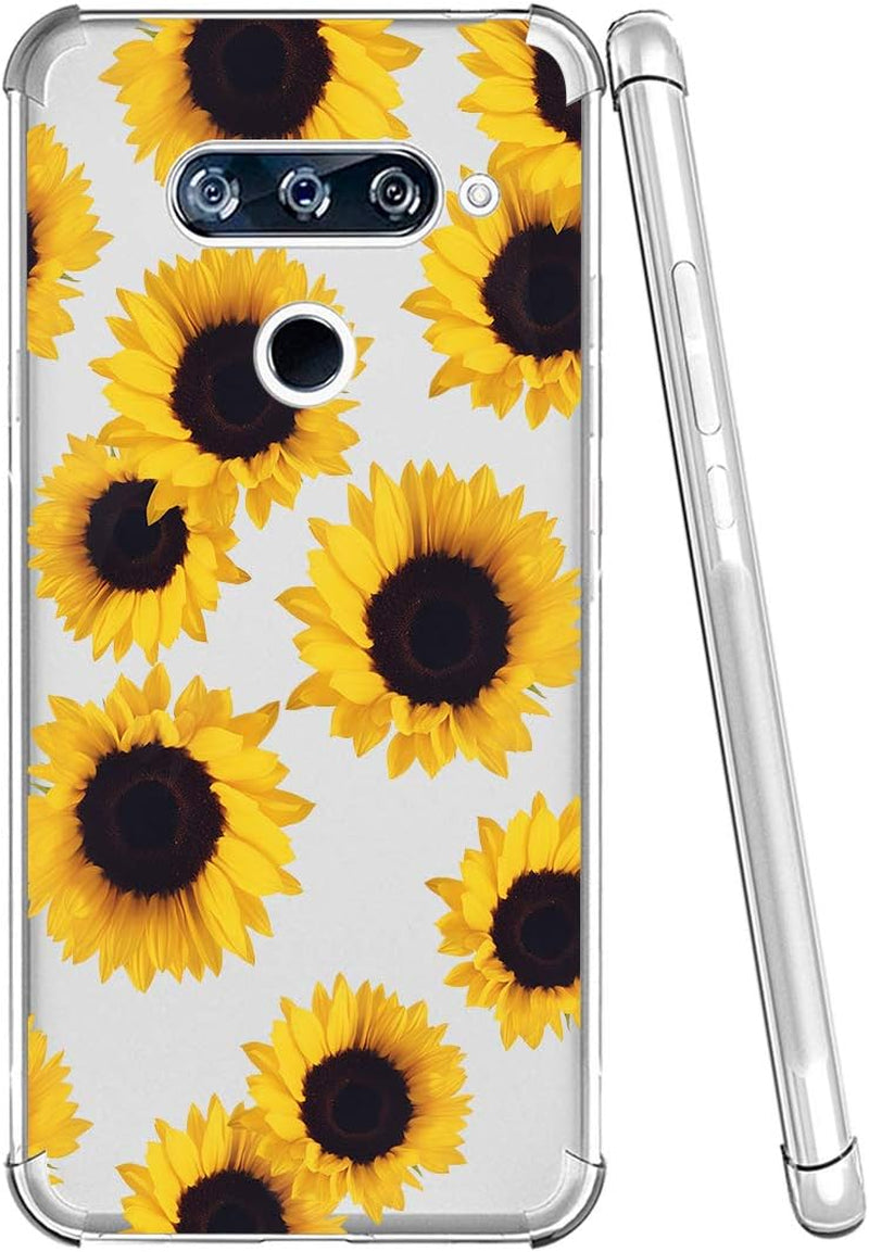 Sidande for LG V40 Case, for LG V40 Thinq Case with Flowers, Shockproof Clear Floral Soft Flexible TPU Slim Phone Case Cover for LG V40/For LG V40 Thinq 2018 (Sunflower)  sidande   