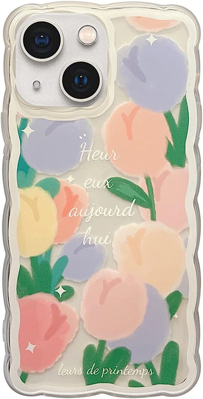 GUSDBSW Cute Iphone 14 plus Case for Women Girls, Lovely Floral Strawberry Pattern Wave Comfortable Grip Design for Girly, Slim Thin Soft Flexible TPU Clear Protective Phone Case - Blueberry Flower  GUSDBSW Full Flower Iphone 13 