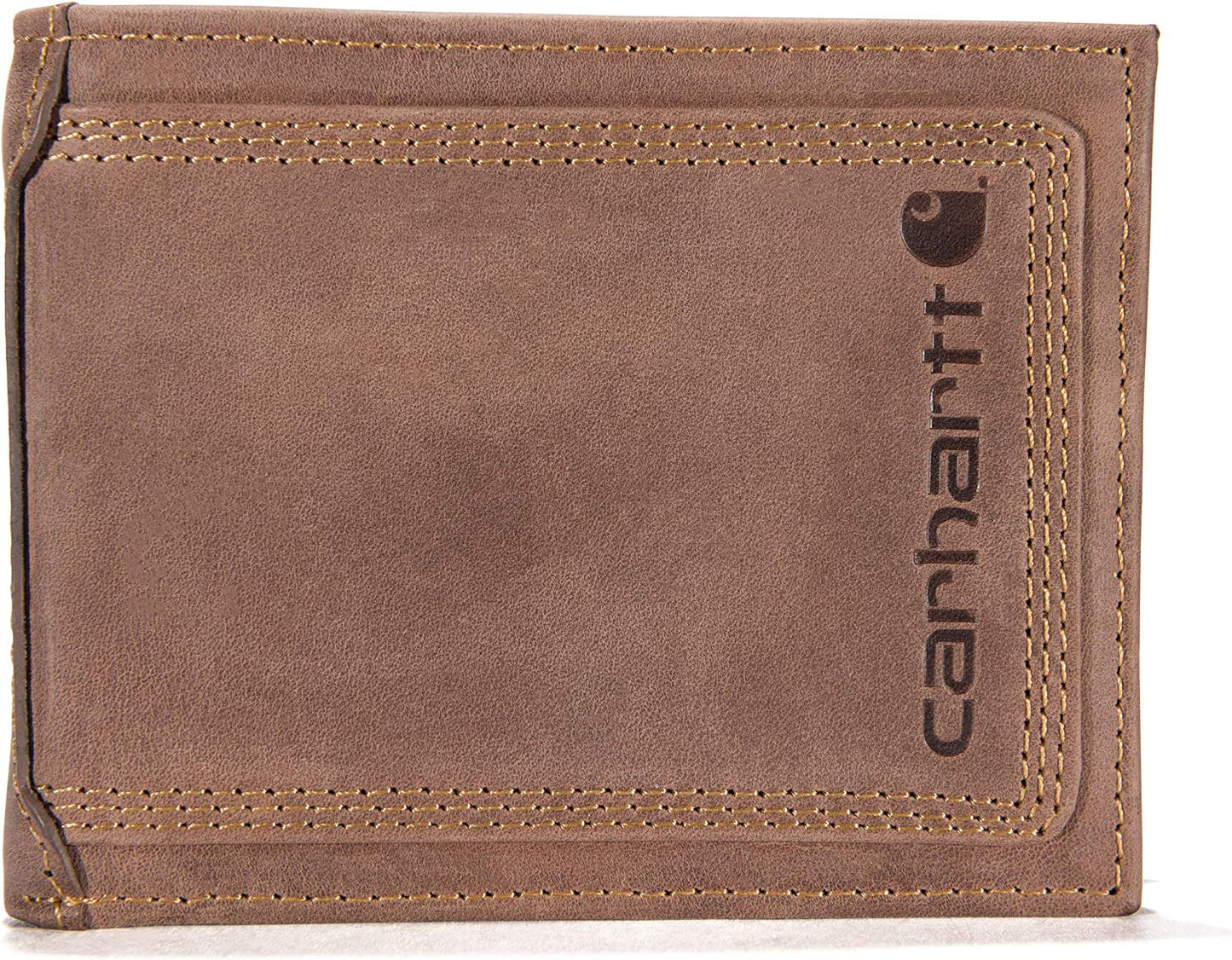 Carhartt Men'S Billfold and Passcase Wallets, Durable Bifold Wallets, Available in Leather and Canvas Styles  Carhartt Leather Triple-stitched (Brown)  