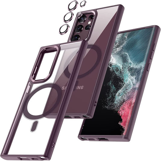 TIANNIUKE Magnetic Case for Samsung Galaxy S22 Ultra, [With Camera Lens Protector] Compatible with Magsafe,Slim Fit Shockproof Protective Phone Case for Samsung S22 Ultra 6.8" 2022 (Burgundy)  TIANNIUKE   
