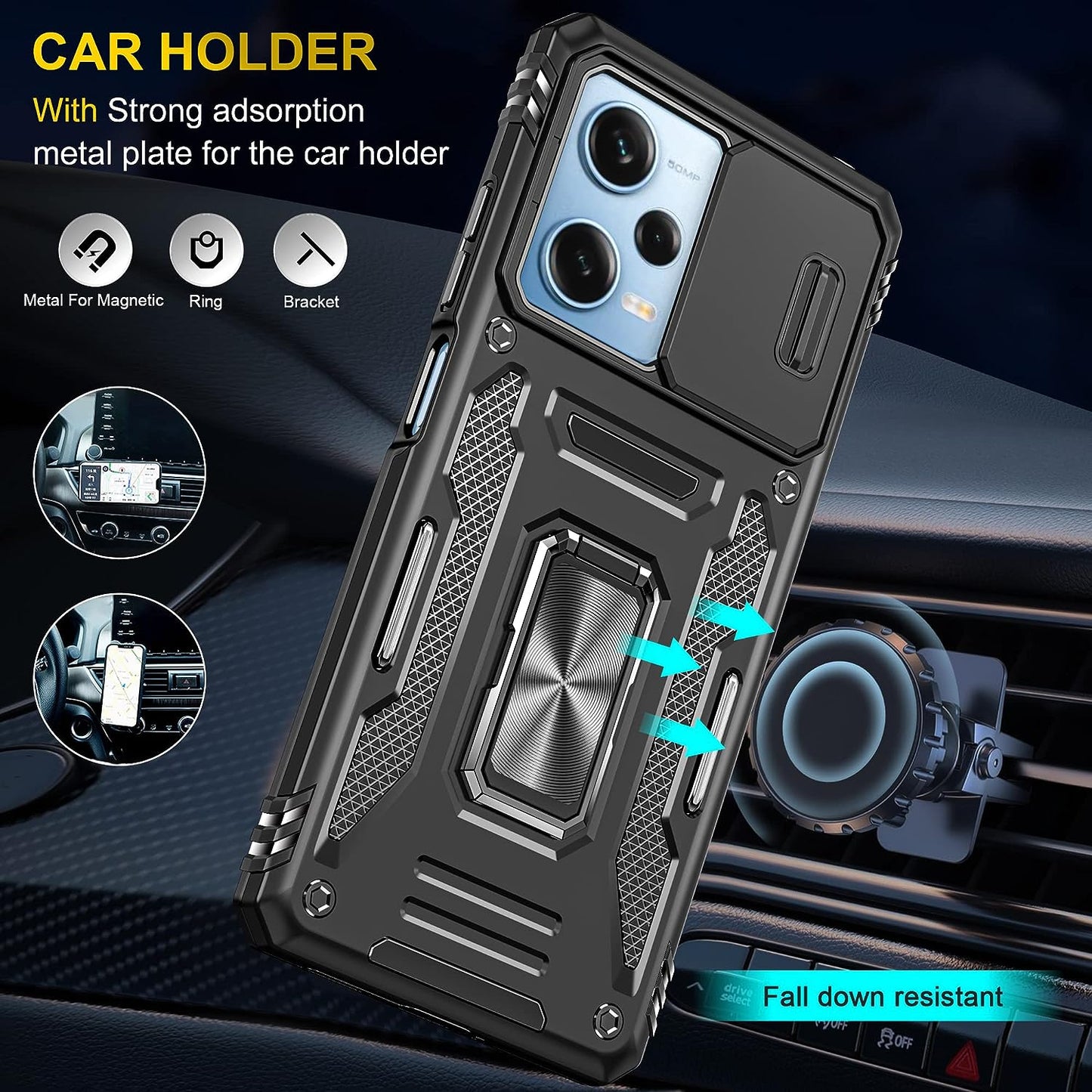 WVOZWWO for Xiaomi Redmi Note 12 Pro 5G/Poco X5 Pro 5G Case with Screen Protector, Protective Cover with Camera Protector Thin Kickstand Military Phone Case for Xiaomi Redmi Note 12 Pro 5G (Black)  Grand Eletronics   