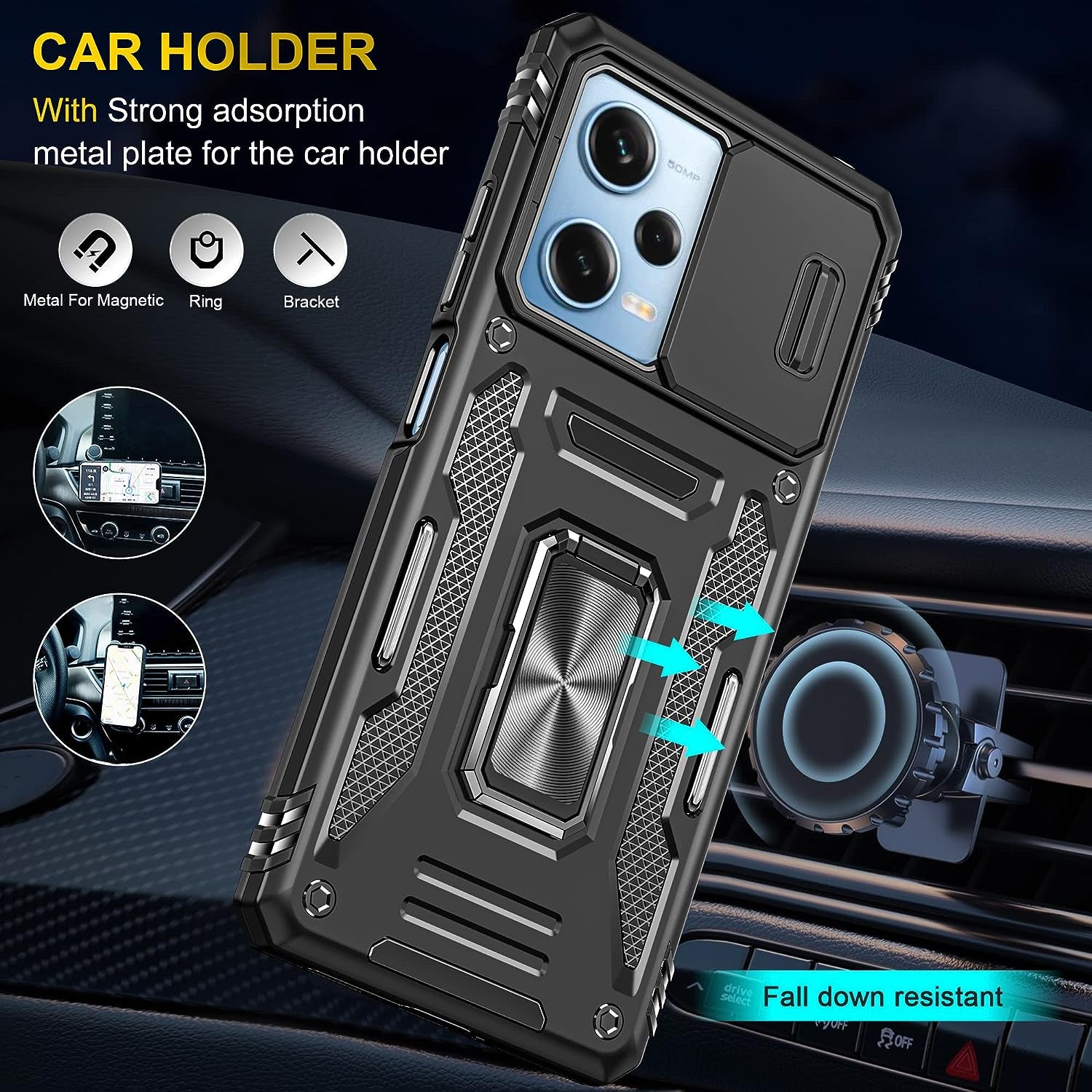 WVOZWWO for Xiaomi Redmi Note 12 Pro 5G/Poco X5 Pro 5G Case with Screen Protector, Protective Cover with Camera Protector Thin Kickstand Military Phone Case for Xiaomi Redmi Note 12 Pro 5G (Black)  Grand Eletronics   