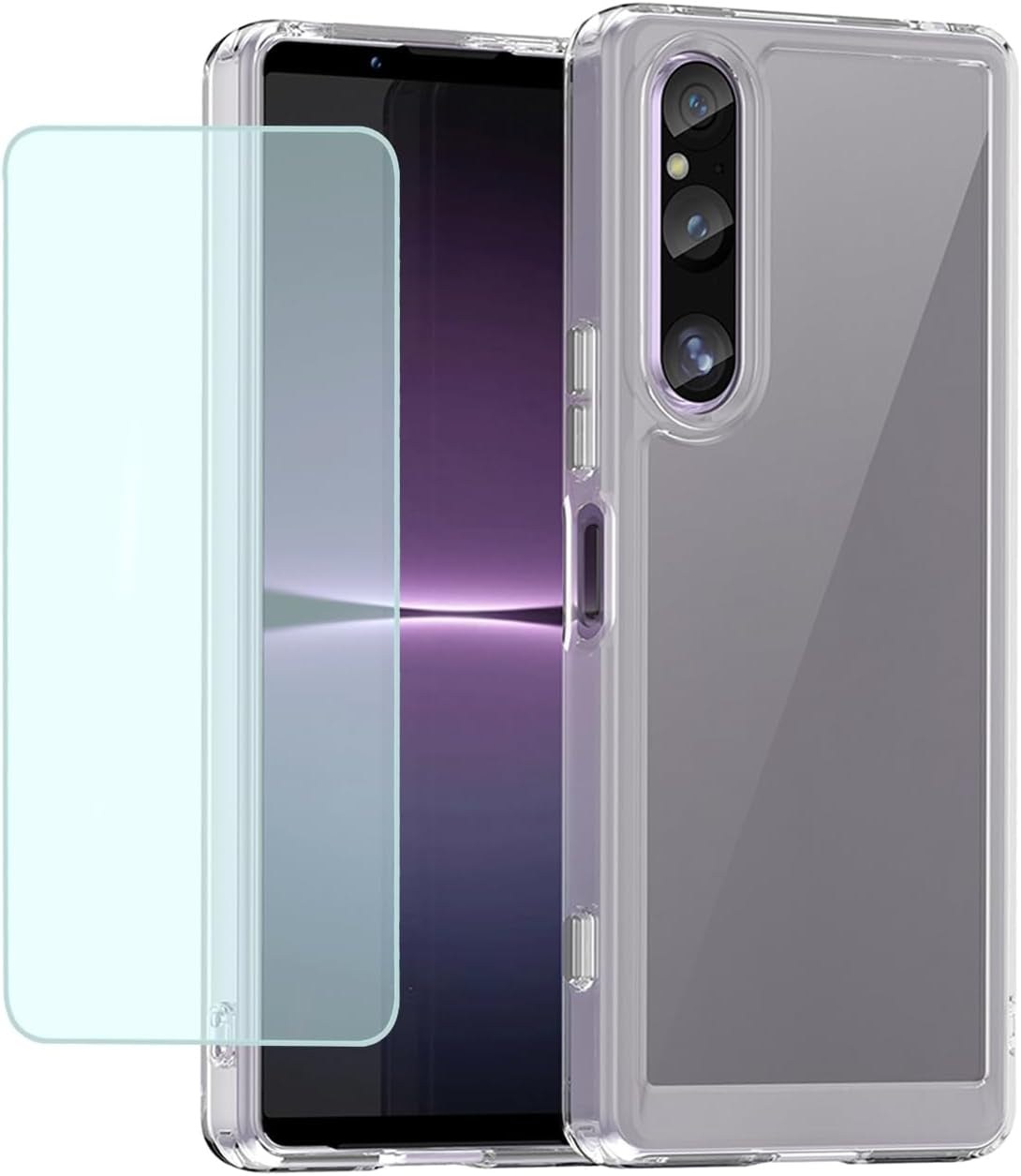 GTBDEKI Clear Case for Xperia 1 V Case, Sony 1V XQDQ62 Case with HD Screen Protector, Anti-Scratch Shockproof Clear Hard PC + TPU Bumper Protective Cover Case for Sony Xperia 1 V Crystal Blue  GTBDEKI Clear  