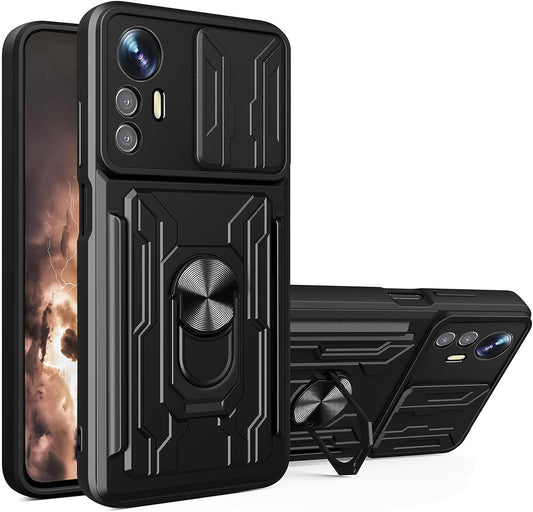 Tncavo for Xiaomi Redmi Note 12S Case with Card Holder, Military Grade Shockproof Heavy Duty Protective with Rotating Ring Kickstand & Camera Cover for Xiaomi Redmi Note 12S LJ Black  Tncavo   