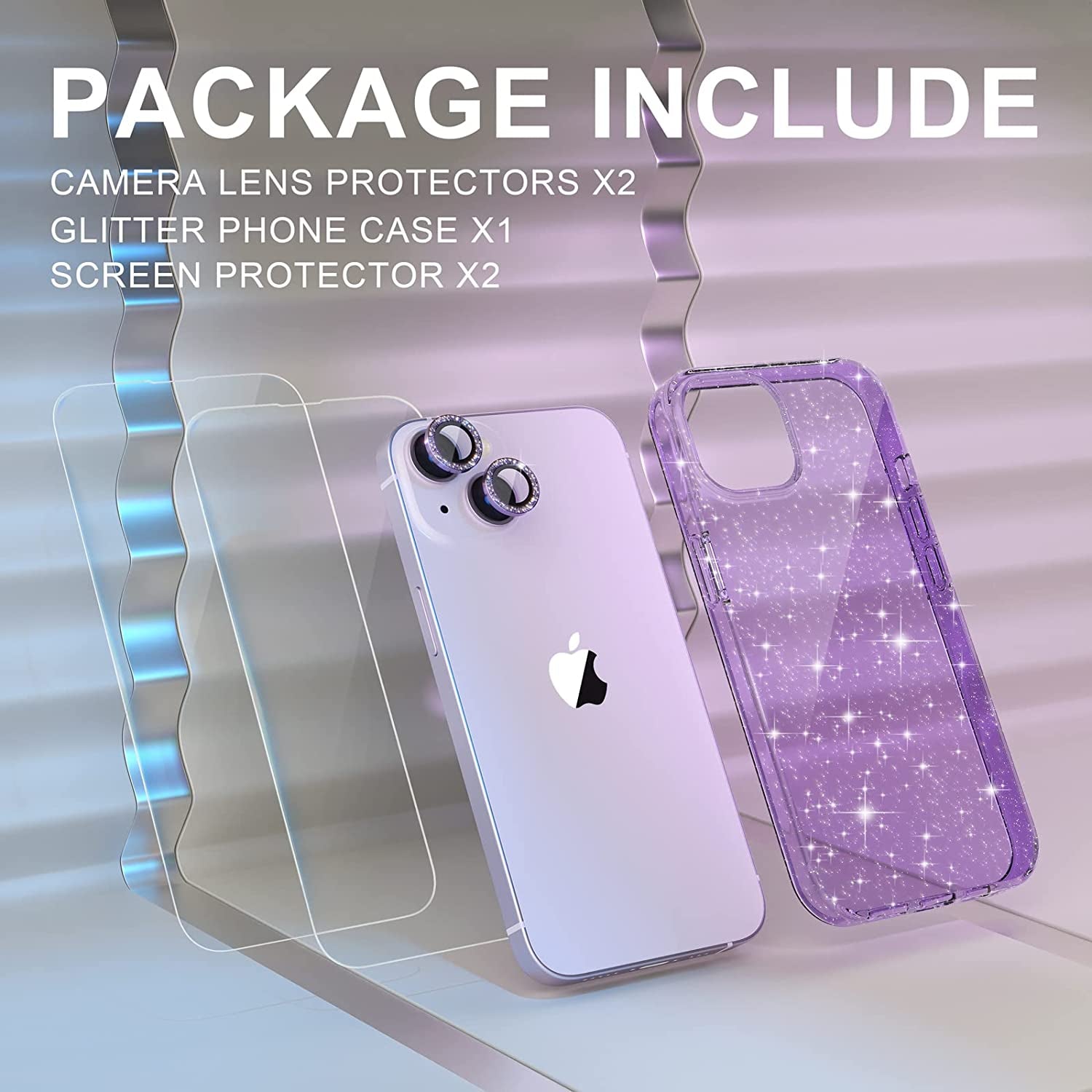 Choiche Compatible for Iphone 14 Case Cute, Women Clear Glitter Bling Sparkly Case, [2 X Diamond Camera Lens Protectors] [2 X Tempered Glass Screen Protectors] 6.1-Inch (Glitter Purple)  Choiche   