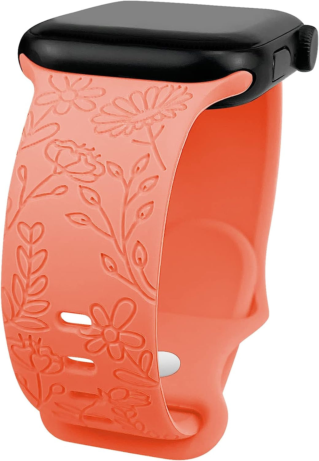 Lyfatz Flower Engraved Bands Compatible with Apple Watch Band 38Mm 40Mm 41Mm 42Mm 44Mm 45Mm 49Mm Women,Floral Laser Soft Silicone Waterproof Sport Band Replacement Wristbands for Iwatch Series 8 7 6 5 4 3 2 1 SE Ultra  Lyfatz Coral 38/40/41mmM/L 