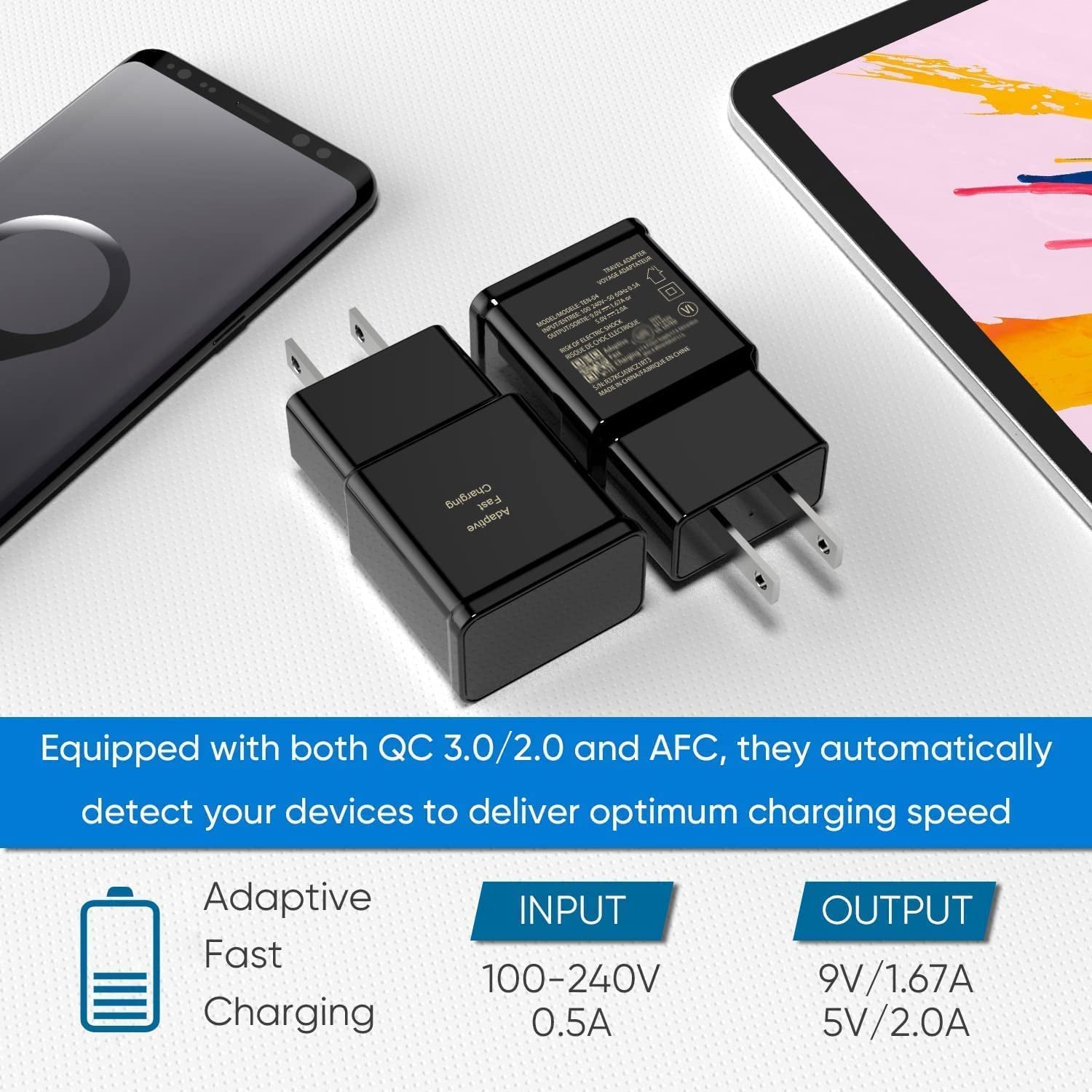 Adaptive Fast Charging USB Wall Charger Adapter Compatible Samsung Galaxy S21 S20 S10 S6 S7 S8 S9 / Edge/Plus/Active, Note 5 8, Note 9, Note 10, LG Quick Charge, Android Phone Travel Plug (2 Pack)  Shenzhen Yuanjiaxin Trading Co.,Ltd   