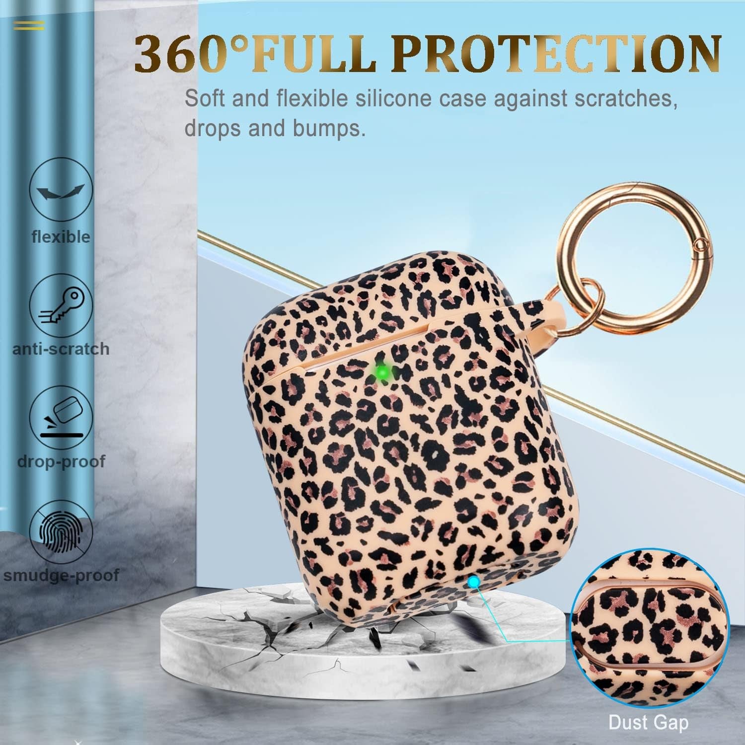 Cheetah Silicone Airpods Case, Gawnock Soft Earpod Case Cover Flexible for Airpods 2Nd/1St Generation Floral Print Cover for Women Girls with Keychain - Khaki Leopard  Gawnock   