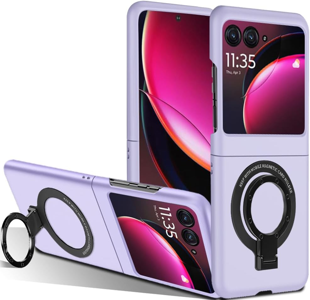 Case for Moto Razr plus 2023 Magnetic Phone Case,Ring Holder Kickstand Wireless Charging Hard PC Shockproof Protective Matte Cover Stand Case for Motorola Razr+ 2023 5G - White  pusiikeer Motorola Razr Plus 2023 Purple  