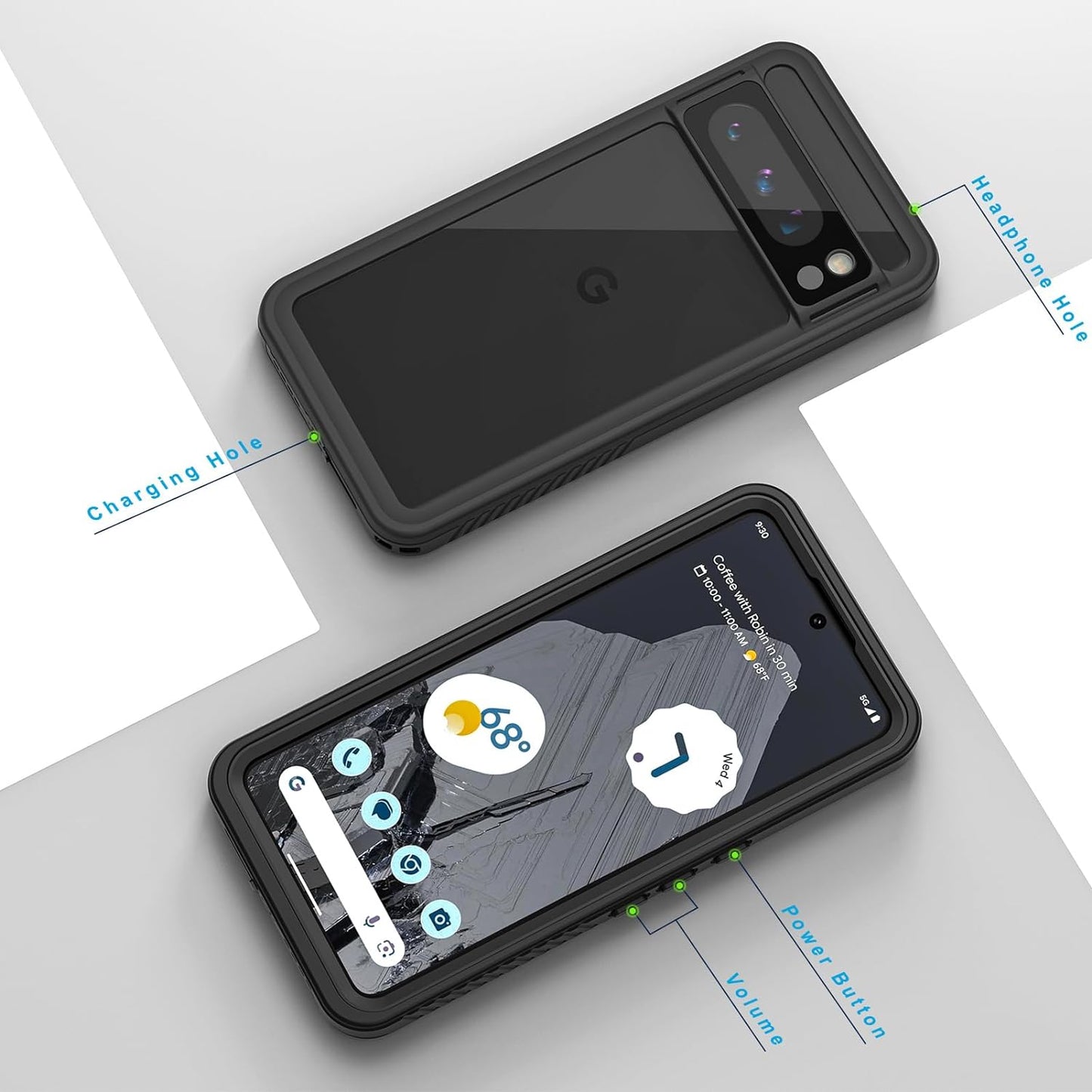 Lanhiem Pixel 8 Pro Case, IP68 Waterproof Dustproof Case with Built-In Screen Protector, Rugged Full Body Shockproof Protective Clear Cover for Google Pixel 8 Pro, Black  Lanhiem   