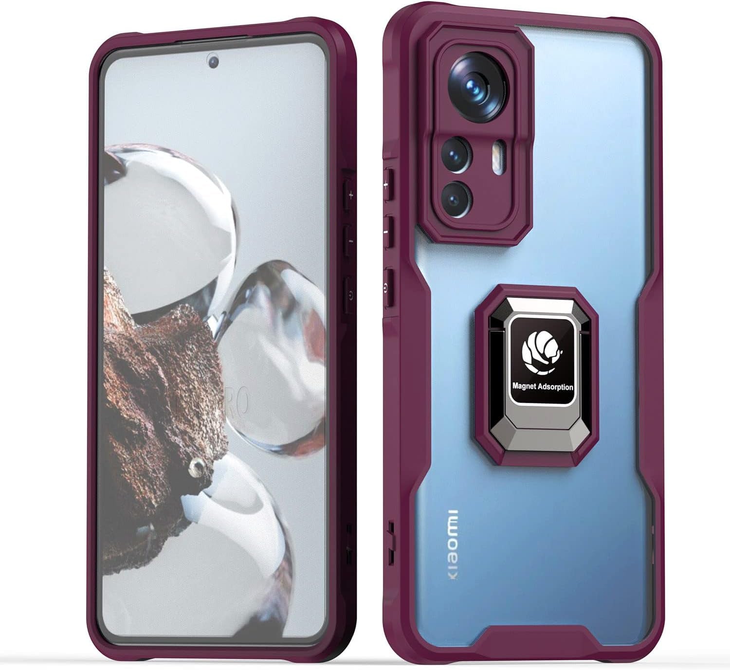 Case for Xiaomi Mi 12T/ Mi 12T Pro Case Dual Layer Shockproof Acrylic Cover with 360 Rotating Ring Kickstand for Magnetic Car Mount Clear Hard Back Cover Compatible with Xiaomi Mi 12T/ Mi 12T Pro (B)  hunmansaf C  