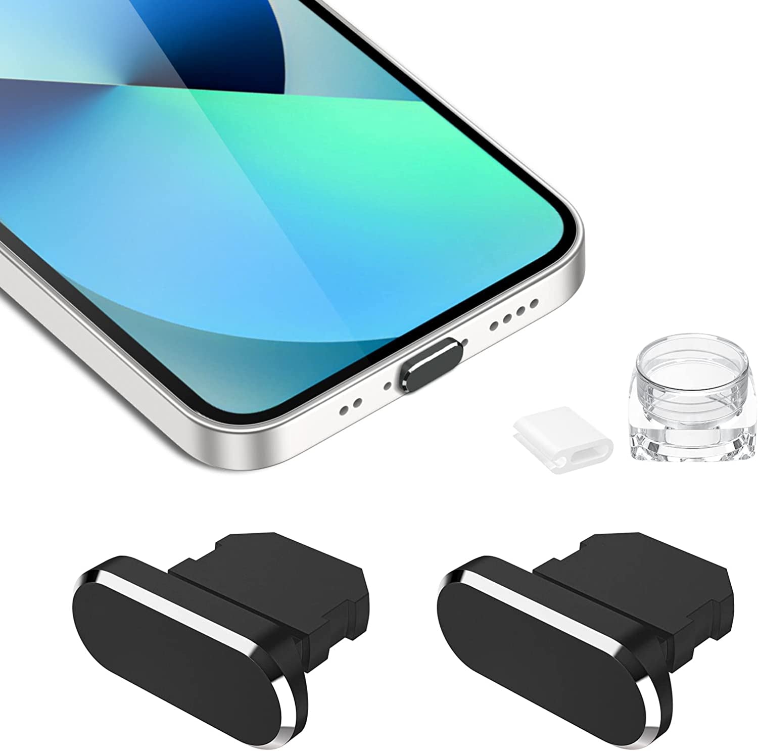 [2 Pack] anti Dust Plugs for Iphone 14 13 Pro Max 8 Pin Charging Port Plug Iphone SE 2020 Anti-Dust Pluggy with Easy Storage Case Iphone Xs Charge Port Plug for Apple Iphone 11 12 Pro XR XS Silver  iMangoo Black  