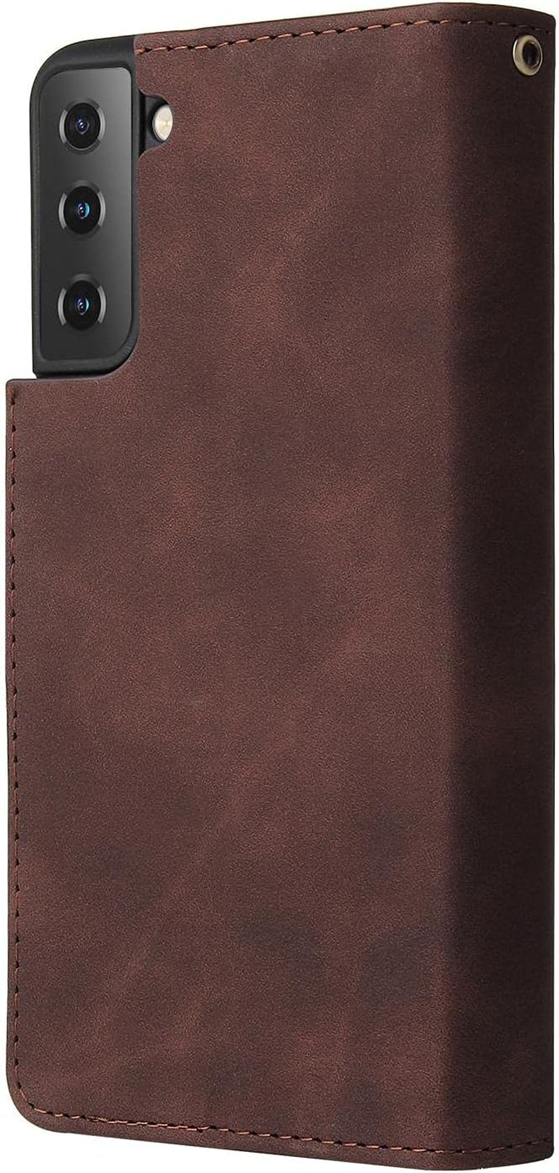 ZZXX Samsung Galaxy S22 Case Wallet with Card Slot Premium Soft PU Leather Zipper Flip Folio Wallet with Wrist Strap Kickstand Protective for Galaxy S22 Wallet Case(Coffee-6.1 Inch)  ZZXX   