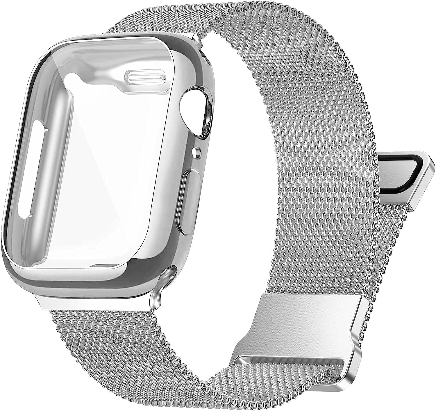 Zsuoop Metal Stainless Steel Band Compatible with Apple Watch Bands 38Mm 40Mm 41Mm 42Mm 44Mm 45Mm with Screen Protector Case,Magnetic Adjustable Strap for Iwatch Series 8/7/6/5/4/SE/3/2/1 Women Men  Zsuoop Silver 44mm 