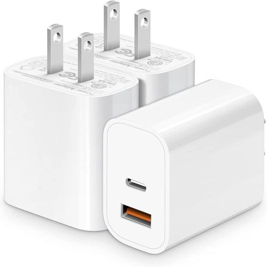 Charger Block USB and USB C Port [3 Pack] USB Wall Charger Multiport [PD 20W USB-C & QC 3.0 USB Port] Compatible with Iphone 13/12/11/X/8, Ipad, Samsung, Google, Galaxy and More  CXX   